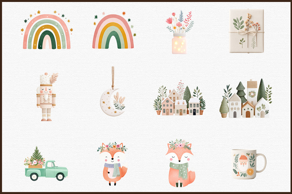 Watercolor Boho Christmas Clipart Se, an Illustration by Sublimation Artist (Photo 3 of 6)