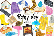 Watercolor Rainy Day Clipart, Rain, an Illustration by Paulaparaula (Thumbnail 1 of 3)