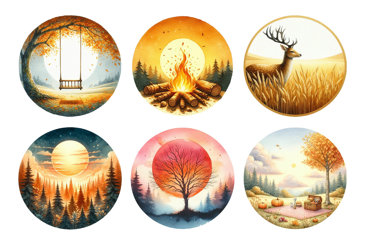 Watercolor Fall Scenery Autumn Sunse, an Illustration by Daily.Designs (Photo 4 of 5)