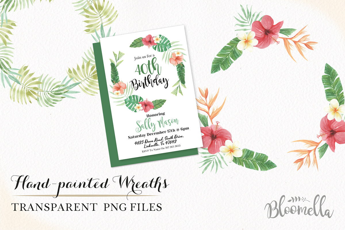 Tropical Watercolor Flamingo Wreaths, an Illustration by Bloomella (Photo 2 of 7)