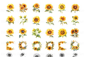 Watercolor Sunflower Clipart Pattern