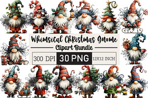 Whimsical Christmas Gnome Clipart, an Illustration by Black Bird Studio