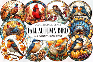 Fall Autumn Bird Stained Glass, an Illustration by Designworld