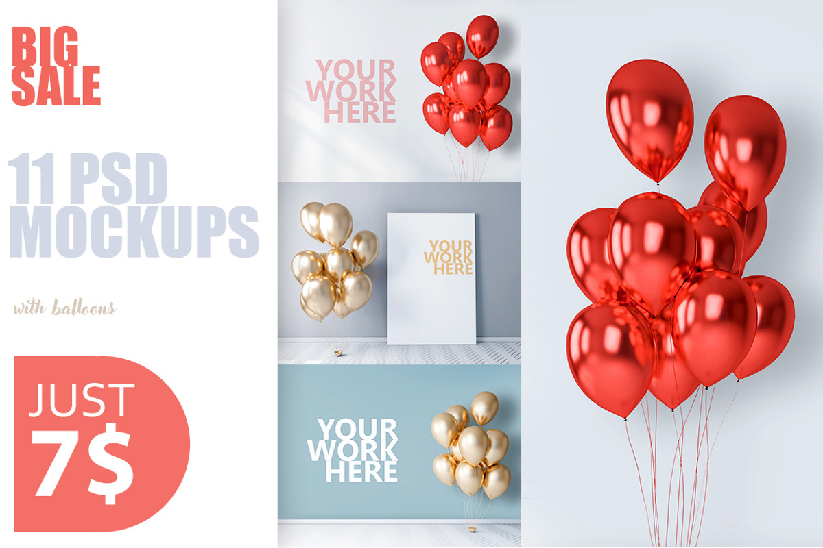 11 new PSD mockups with balloons, a Print Template by Radmila (Photo 1 of 4)