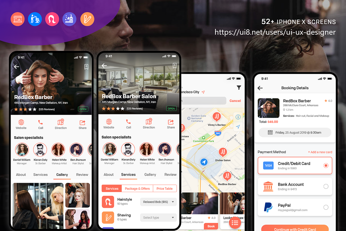 Barber Haircut, Salon & Beauty UI KI, an App Template by UX Design Master (Photo 9 of 14)