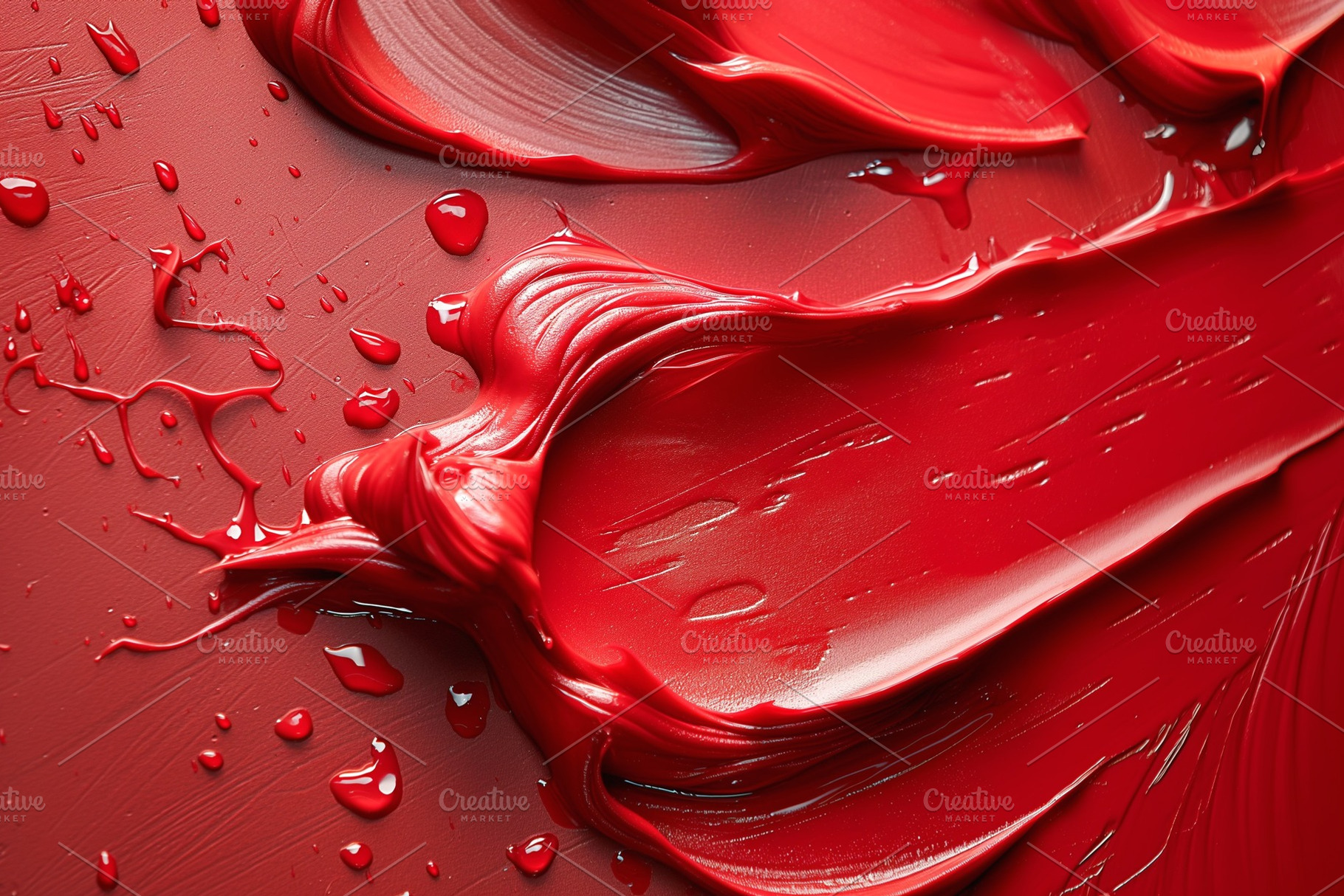 Close-up of vibrant red paint, artistically smeared and splattered on a canvas,, a Background Photo by ImageMir