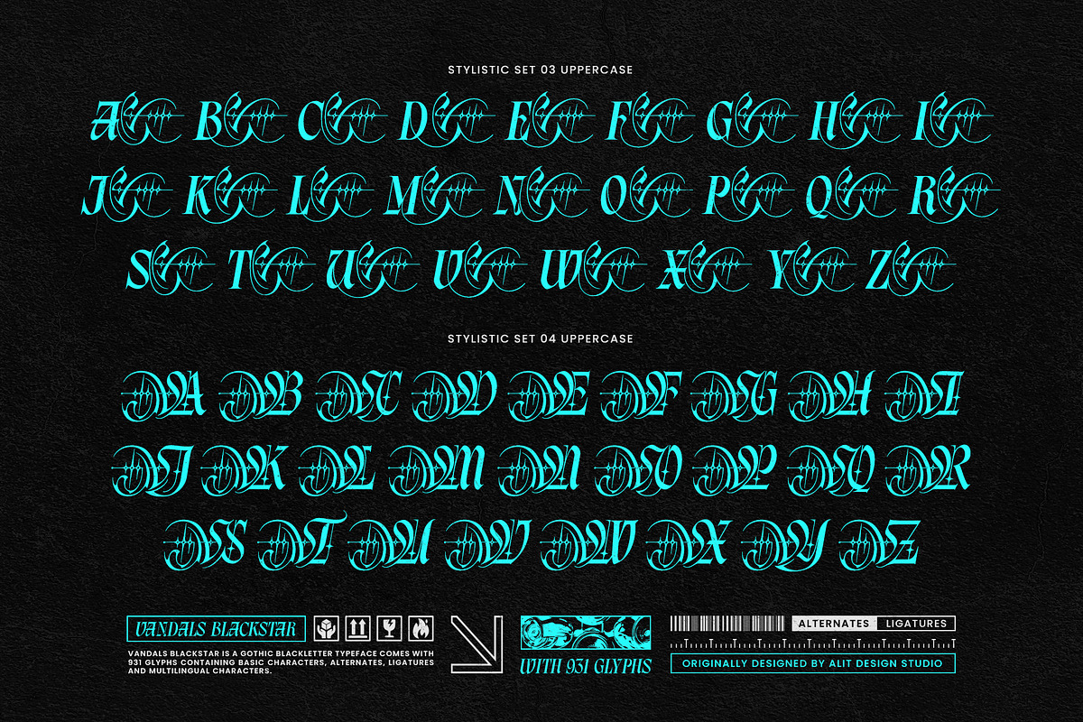 Vandals Blackstar Typeface, a Blackletter Font by alit design (Photo 8 of 20)