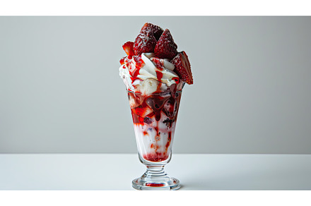 cream strawberry sundae ai generated, a Background Photo by pikepicture