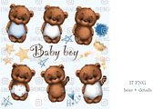 Baby boy bear. Clipart, an Animal Illustration by sheincar (Thumbnail 2 of 4)