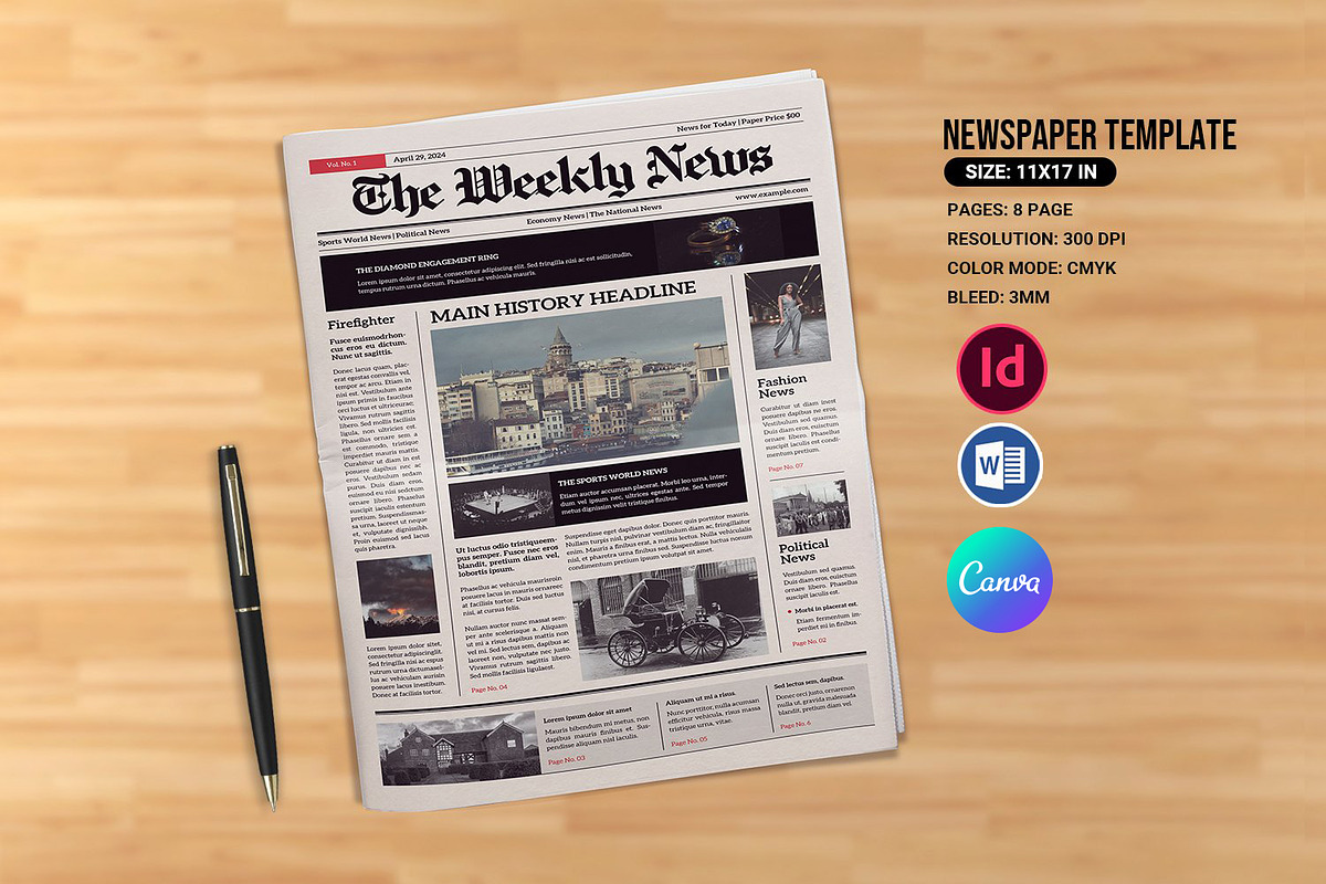 Newspaper Template | 8 Page, a Stationery Template by Template Shop (Photo 1 of 5)