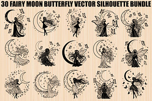 Fairy Moon Butterfly Silhouette