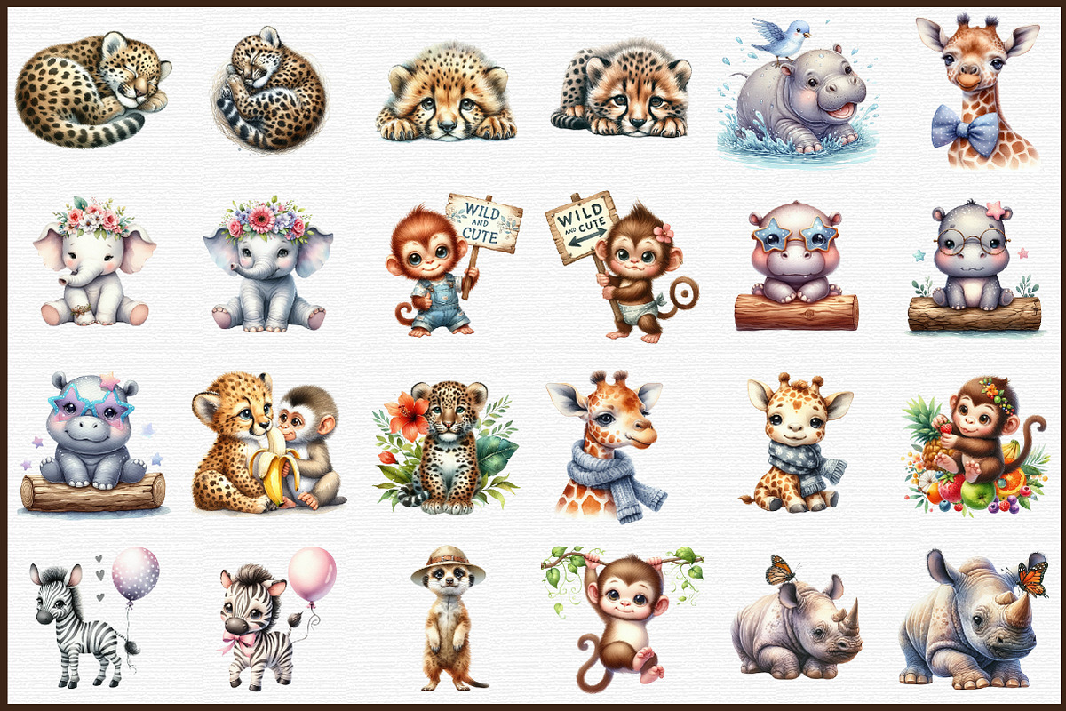 Watercolor Safari Baby Animals Clipa, an Illustration by Sublimation Artist (Photo 3 of 6)