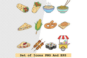 Set of  street food icons vector, an Icon by one-touch