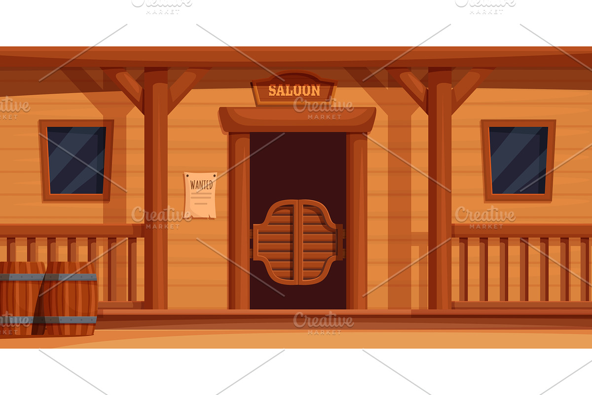 Saloon exterior. Western pub wooden, an Object Illustration by Stock-Smart-Start