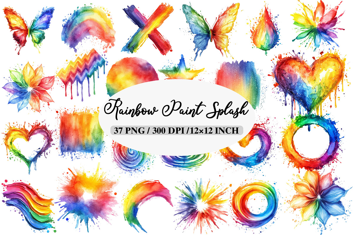 Rainbow Paint Splash Clipart, an Illustration by Daily.Designs (Photo 1 of 5)