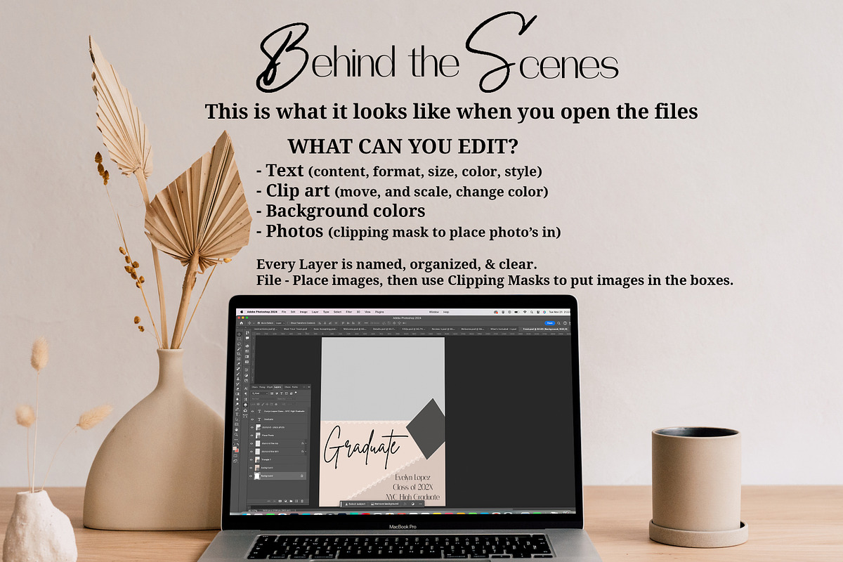 Boho Photoshop Grad Card Template, a Card Template by InstaNoirDesigns (Photo 6 of 9)