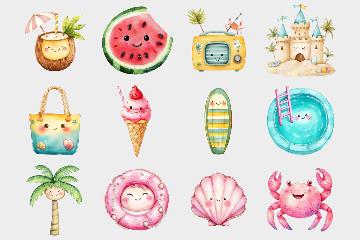 Watercolor Cute Summer Clipart, a Seasonal Illustration by Design Market (Photo 4 of 5)
