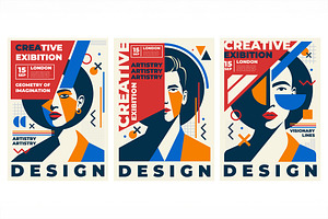 Retro Pop Art Abstract Posters Set, a Wallpaper Graphic by Creative Graphics