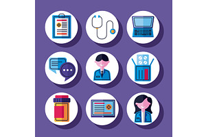 nine online medical icons, a Healthcare Illustration by studiogstock