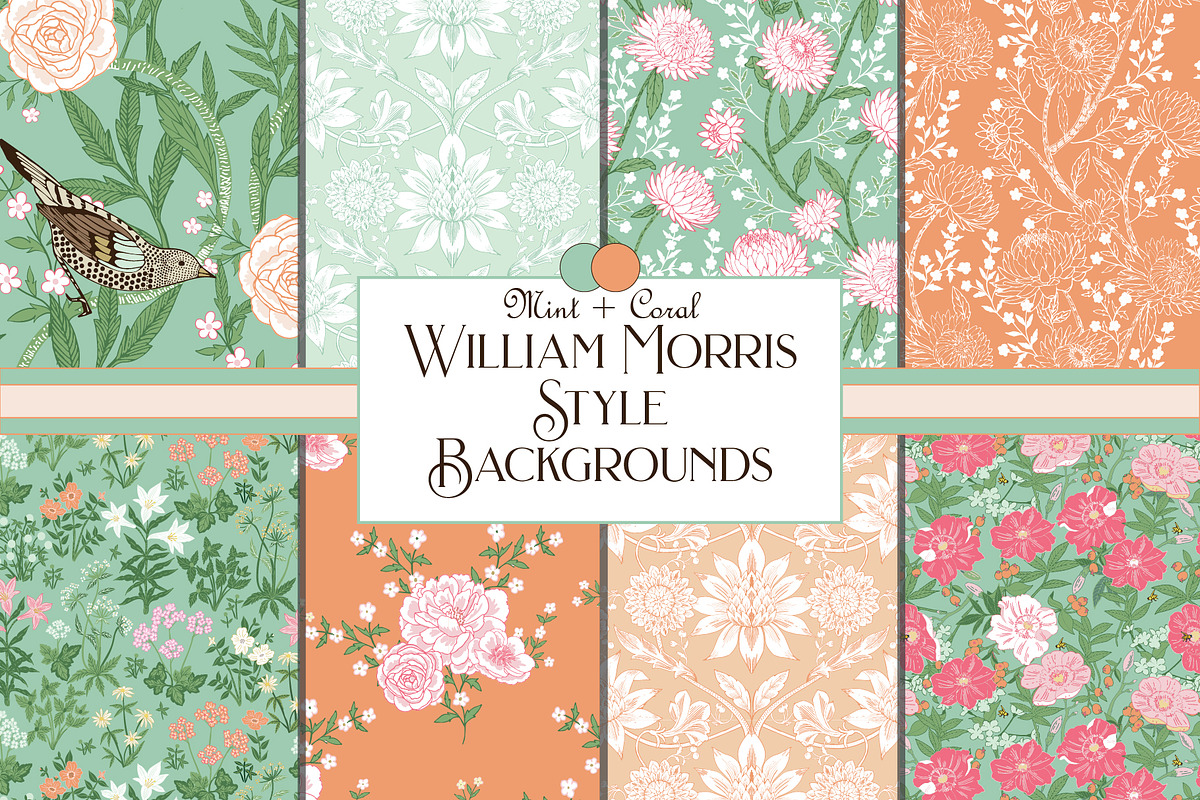 Morris Inspired Patterns Mint Coral, a Pattern Graphic by RachelStudio (Photo 1 of 5)