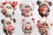 Watercolor Valentine Cute Yeti Clipa, an Illustration by SVGArt (Thumbnail 2 of 7)