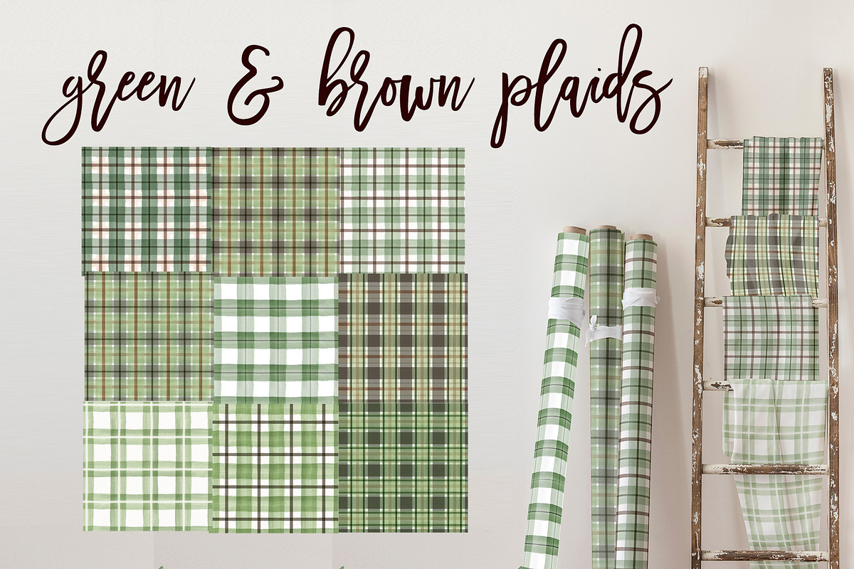 Watercolor Green & Brown Plaids, a Pattern Graphic by DailyMiracleDigitals,LLC (Photo 8 of 8)