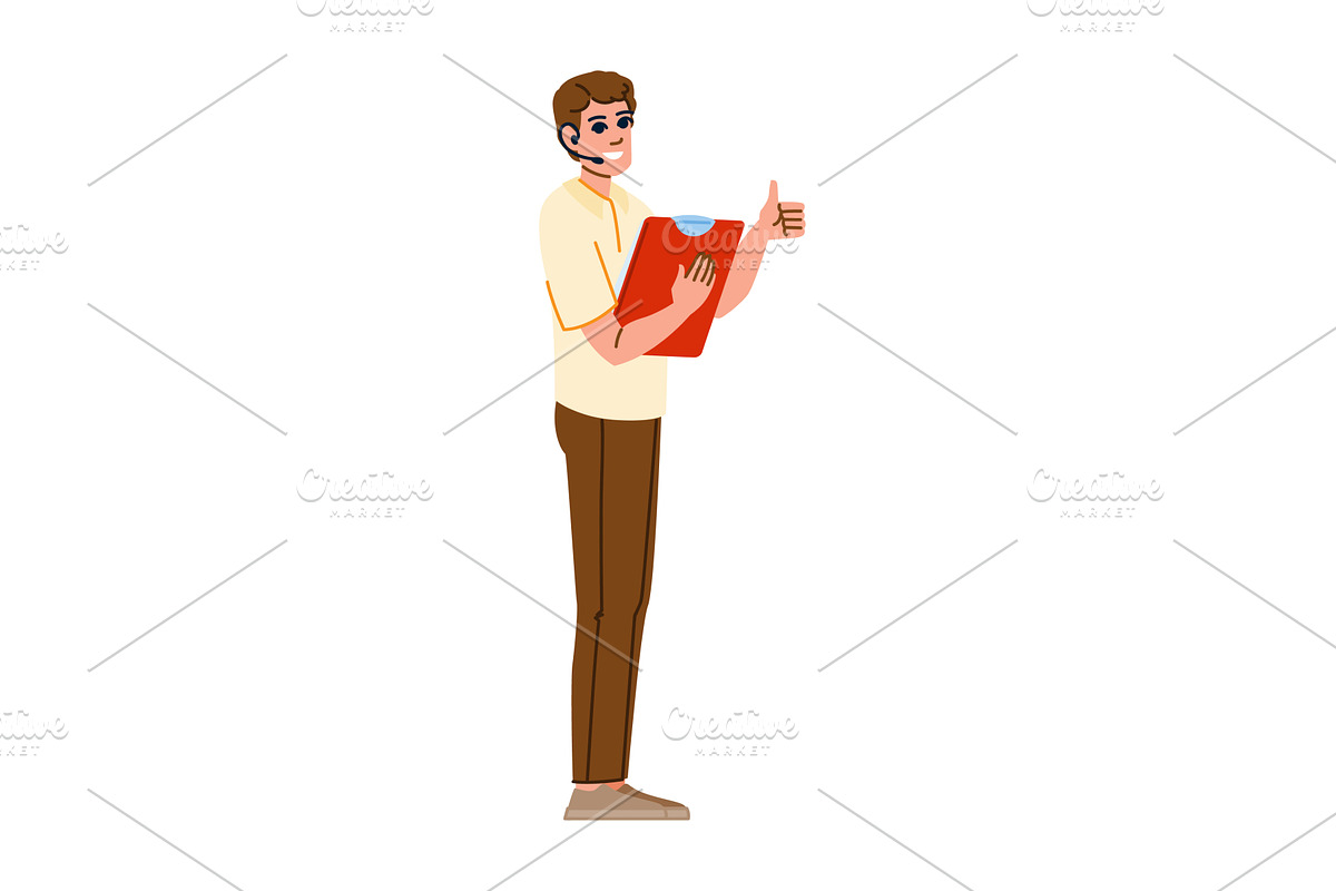 Male call center agent holding, a Person Illustration by pikepicture