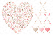 Soft Pink Floral Heart & Banners, an Illustration by Amanda Ilkov (Thumbnail 3 of 4)