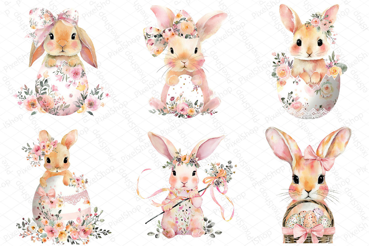 Cute Rabbit Easter Coquette Clipart, an Illustration by DreamPrint404 (Photo 4 of 6)