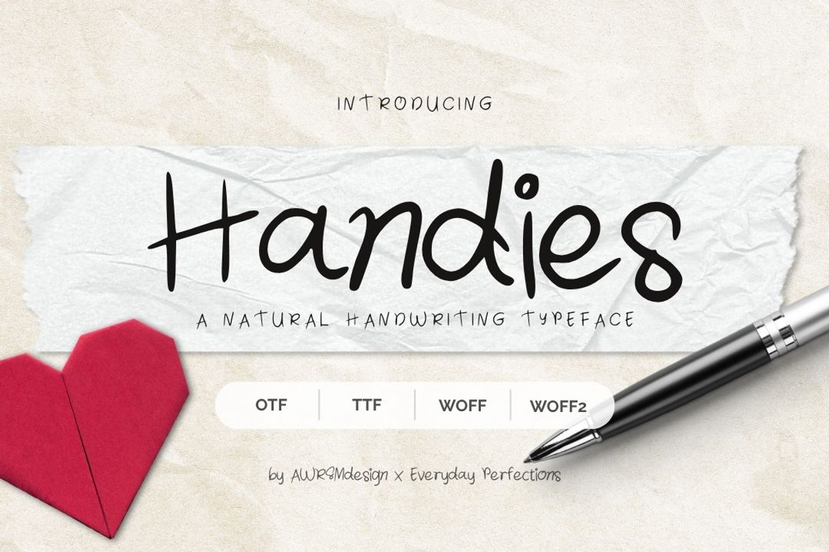 Handies | Natural Handwriting Font, a Handwritten Font by Everyday Perfection (Photo 1 of 5)