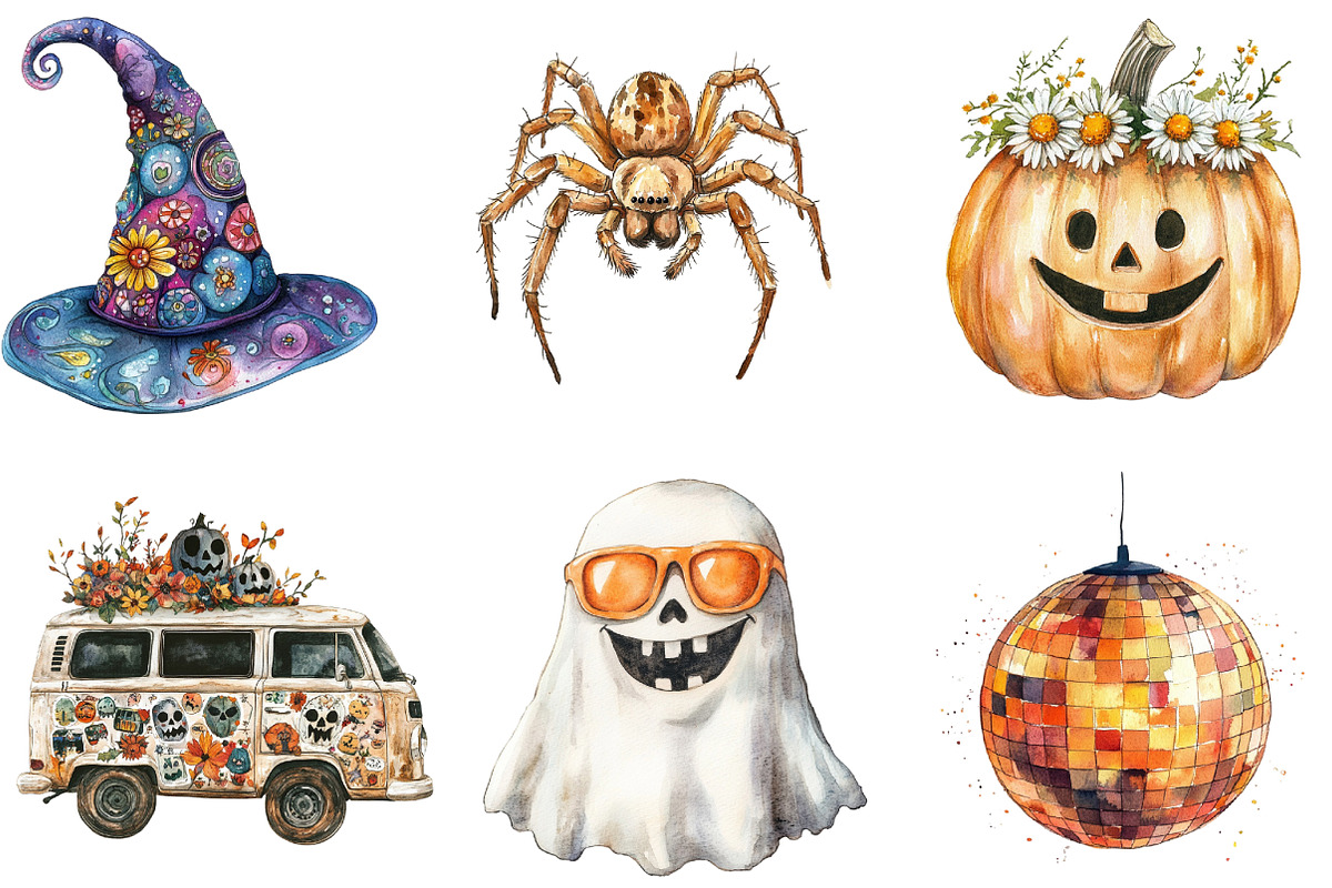 Groovy Retro Halloween Clipart, a Work Illustration by cherrydesign (Photo 3 of 3)