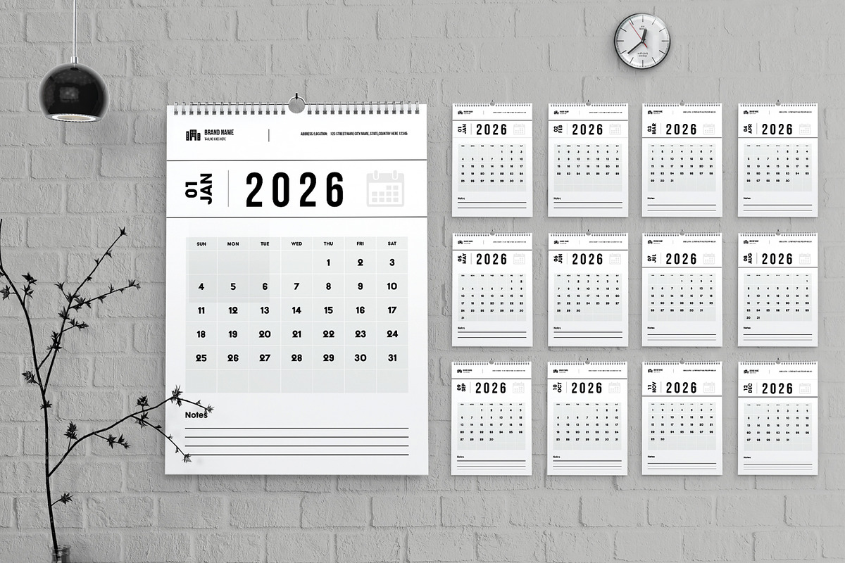 2026 Wall Calendar Template Design, a Stationery Template by MightyDesign (Photo 1 of 8)