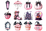 Watercolor Pink Halloween Clipart, a Seasonal Illustration by CitraGraphics (Thumbnail 3 of 5)