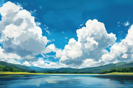 Vibrant blue sky with fluffy white c, a Photo by Iftikhar Alam