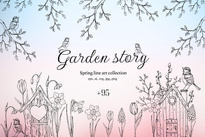 Garden story - Spring line art, an Illustration by Navenzeles