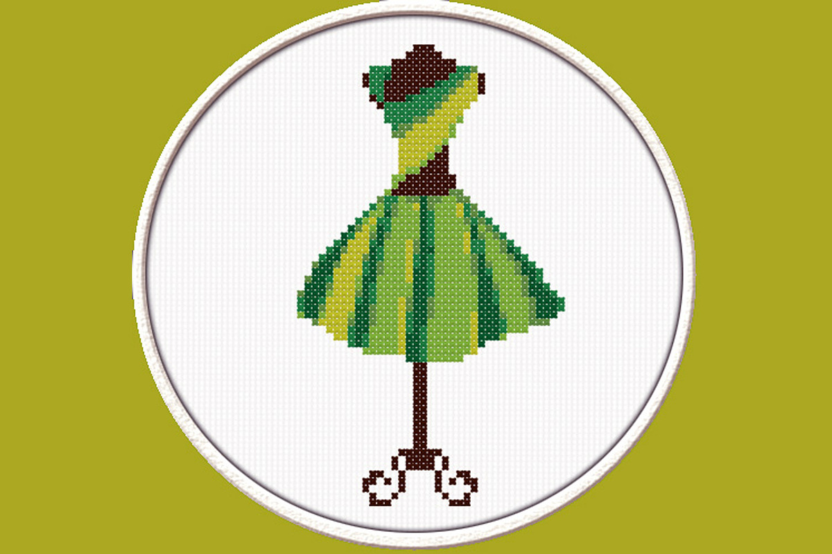 Green Dress PDF Cross Stitch Pattern, a Print Template by Kseniya-Omega (Photo 1 of 2)