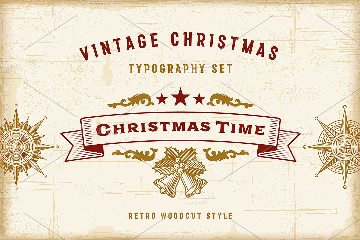 Vintage Christmas Typography Set, a Decorative Illustration by Retro Graphics (Photo 1 of 2)
