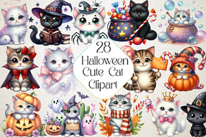 Halloween Cute Cat Clipart, an Illustration by DreamPrint404