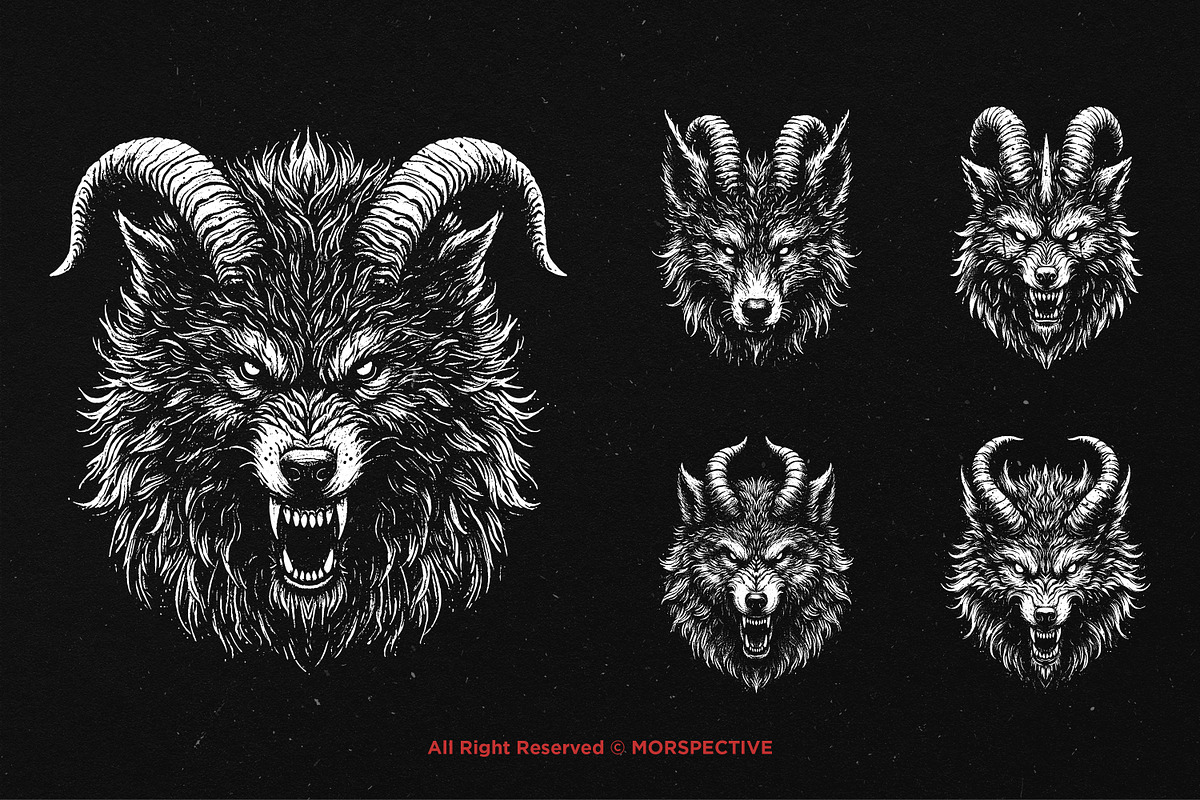 10 Bundle Dark Art Wolf Horn Scary, an Illustration by Morspective (Photo 3 of 7)