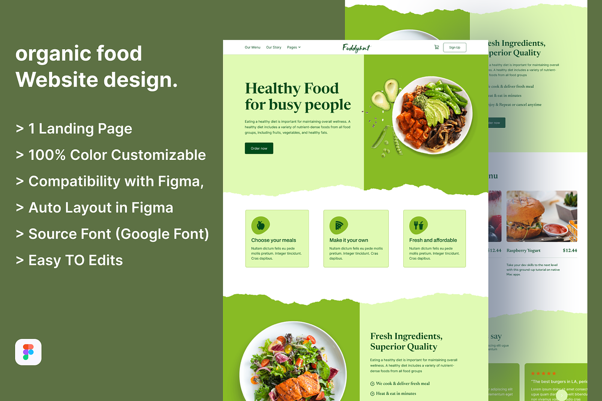 Organic Food Landing page, a Landing Page Template by UiDex (Photo 1 of 4)