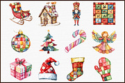 Watercolor Christmas Patchwork Clipa, an Illustration by Sublimation Artist (Thumbnail 3 of 6)