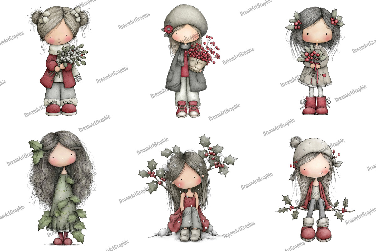 Cute Holly Girl Clipart, an Illustration by DreamArtGraphic (Photo 4 of 5)