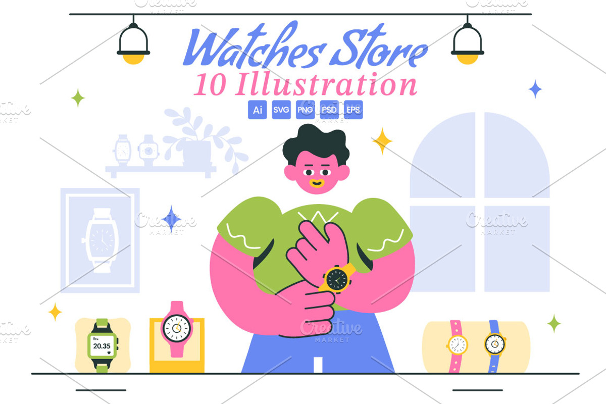 10 Watches Store Illustration, an Object Illustration by denayunebgt (Photo 1 of 4)