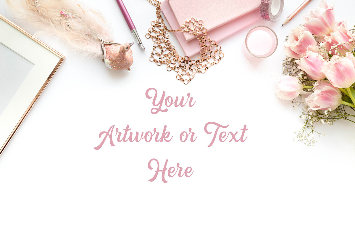 Spring Pink Theme desktop flatlay, a Product Mockup by WanderlustLens (Photo 1 of 3)