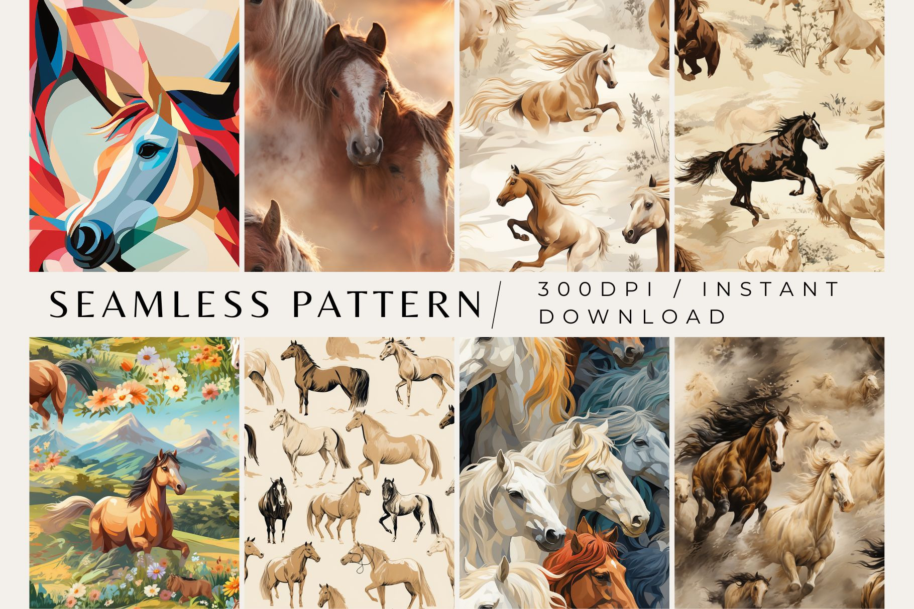 8 Horse Seamless Patterns, a Pattern Graphic by Inknfolly