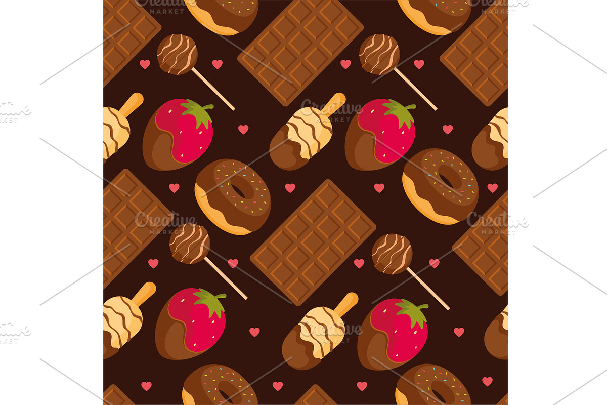 Dark chocolate sweets pattern, a Food Illustration by studioDK