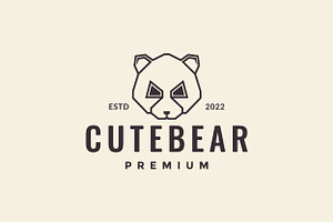 Line Head Bear Hipster Logo