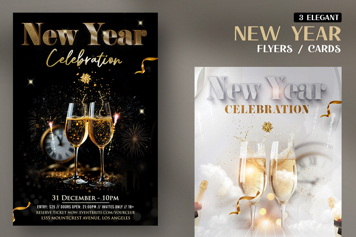 New Year - 3 Flyers Invitation (PSD), a Flyer Template by PixelsDesign (Photo 1 of 4)