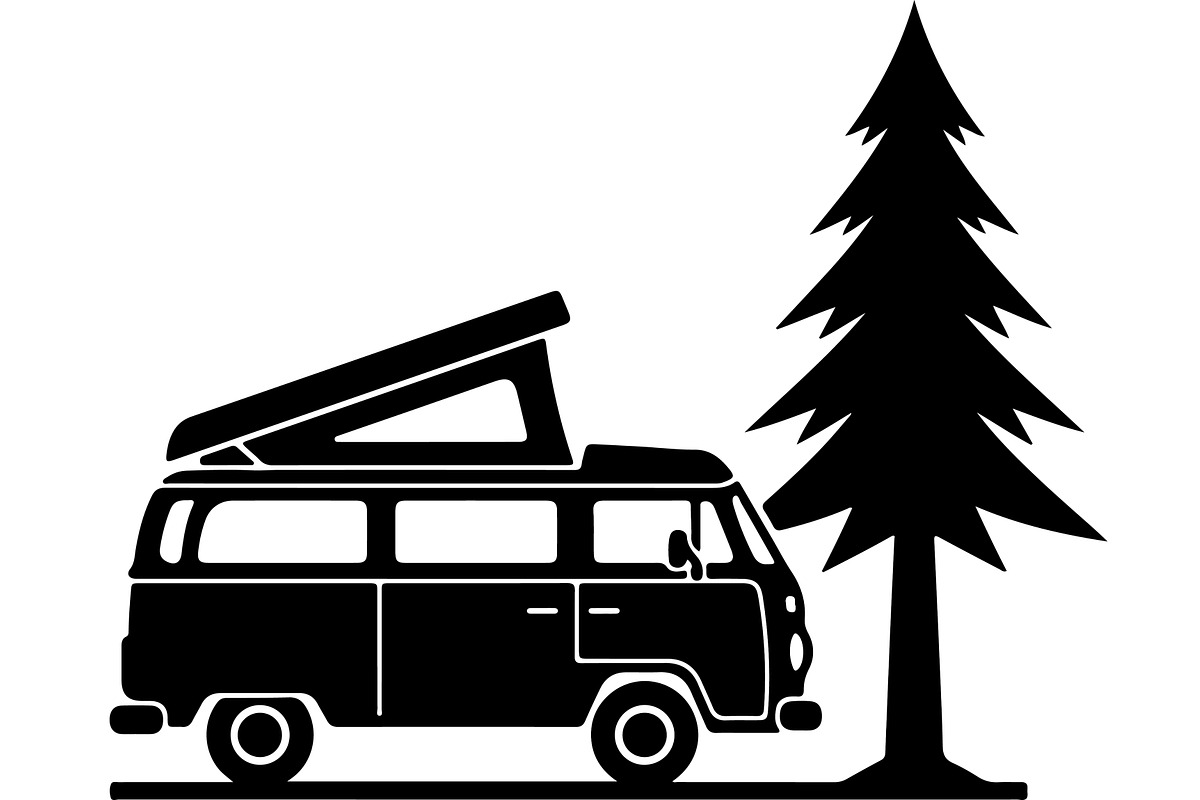 Camper Van and Pine Tree Silhouette, a Transportation Illustration by abu67222 (Photo 6 of 13)