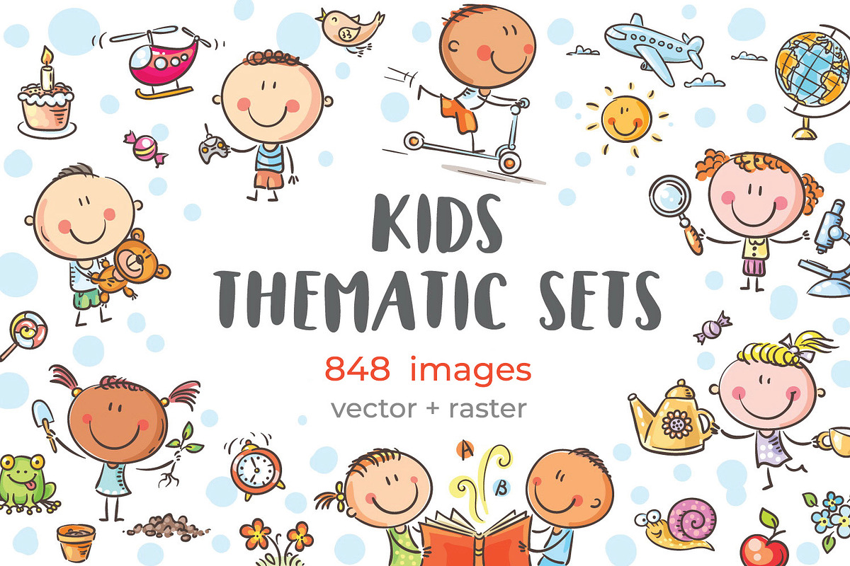 Doodle cartoon happy kids big bundle, an Animal Illustration by Bubert Art (Photo 1 of 5)